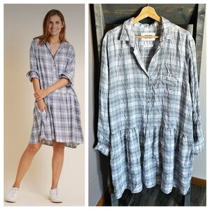 GRAYSON Gray White Plaid Changemaker Lyocell Dropped Waist Dress Size XL (05)